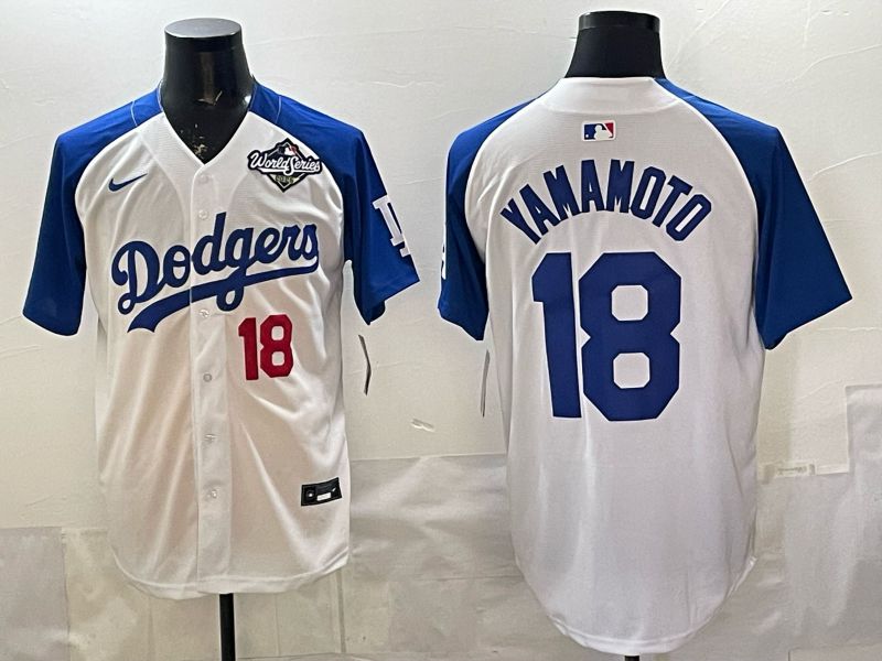 Men Nike 2026 Los Angeles Dodgers #18 Yamamoto White Blue Game MLB Jersey 12082